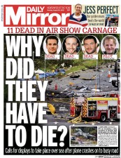 Daily Mirror () Newspaper Front Page for 24 August 2015
