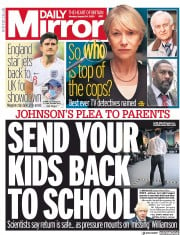 Daily Mirror () Newspaper Front Page for 24 August 2020