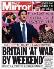 Daily Mirror () Newspaper Front Page for 24 September 2014