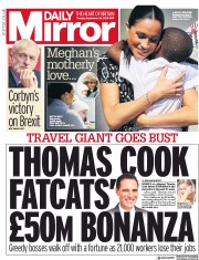 Daily Mirror () Newspaper Front Page for 24 September 2019