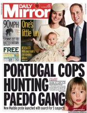 Daily Mirror () Newspaper Front Page for 25 October 2013