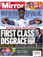 Daily Mirror () Newspaper Front Page for 25 November 2022