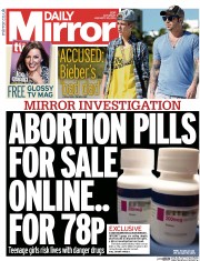 Daily Mirror () Newspaper Front Page for 25 January 2014