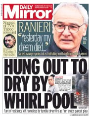 Daily Mirror () Newspaper Front Page for 25 February 2017