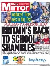 Daily Mirror () Newspaper Front Page for 25 February 2021