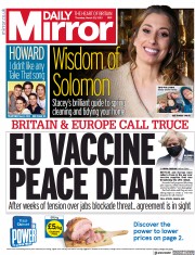 Daily Mirror () Newspaper Front Page for 25 March 2021