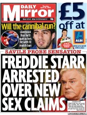 Daily Mirror () Newspaper Front Page for 25 April 2013