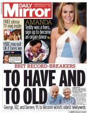 Daily Mirror () Newspaper Front Page for 25 April 2015
