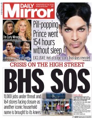 Daily Mirror () Newspaper Front Page for 25 April 2016