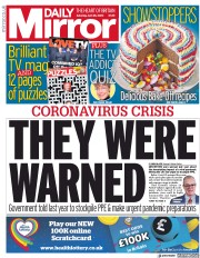Daily Mirror () Newspaper Front Page for 25 April 2020