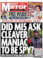 Daily Mirror () Newspaper Front Page for 25 May 2013