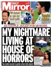 Daily Mirror () Newspaper Front Page for 25 June 2014