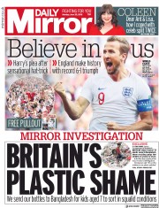 Daily Mirror () Newspaper Front Page for 25 June 2018