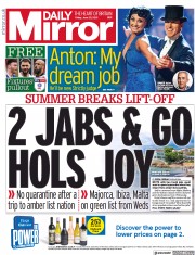Daily Mirror () Newspaper Front Page for 25 June 2021