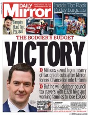 Daily Mirror () Newspaper Front Page for 26 November 2015