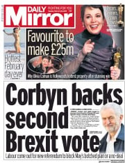 Daily Mirror () Newspaper Front Page for 26 February 2019