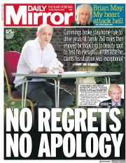 Daily Mirror () Newspaper Front Page for 26 May 2020