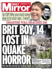 Daily Mirror () Newspaper Front Page for 26 August 2016
