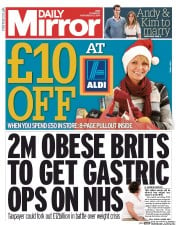 Daily Mirror () Newspaper Front Page for 27 November 2014