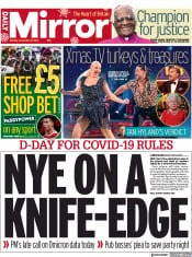 Daily Mirror () Newspaper Front Page for 27 December 2021