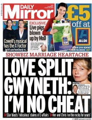 Daily Mirror () Newspaper Front Page for 27 March 2014