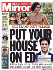 Daily Mirror () Newspaper Front Page for 27 April 2015