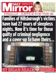 Daily Mirror () Newspaper Front Page for 27 April 2016