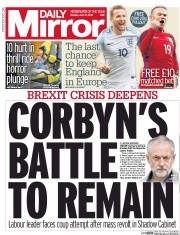 Daily Mirror () Newspaper Front Page for 27 June 2016