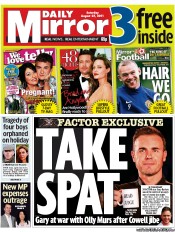 Daily Mirror () Newspaper Front Page for 27 August 2011