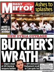 Daily Mirror () Newspaper Front Page for 27 August 2013