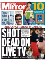 Daily Mirror () Newspaper Front Page for 27 August 2015