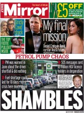 Daily Mirror () Newspaper Front Page for 27 September 2021