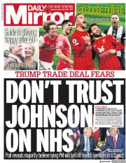 Daily Mirror () Newspaper Front Page for 28 October 2019