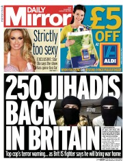 Daily Mirror () Newspaper Front Page for 28 August 2014