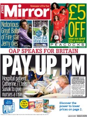 Daily Mirror () Newspaper Front Page for 29 October 2022