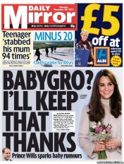 Daily Mirror () Newspaper Front Page for 29 November 2012