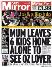 Daily Mirror () Newspaper Front Page for 29 November 2014