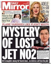 Daily Mirror () Newspaper Front Page for 29 December 2014