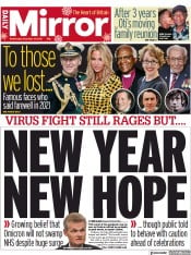 Daily Mirror () Newspaper Front Page for 29 December 2021