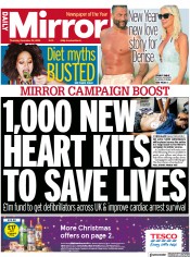 Daily Mirror () Newspaper Front Page for 29 December 2022