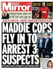 Daily Mirror () Newspaper Front Page for 29 January 2014