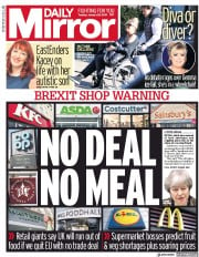 Daily Mirror () Newspaper Front Page for 29 January 2019
