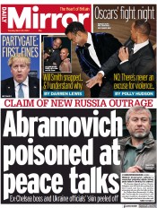 Daily Mirror () Newspaper Front Page for 29 March 2022