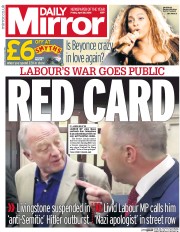 Daily Mirror () Newspaper Front Page for 29 April 2016