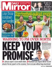 Daily Mirror () Newspaper Front Page for 29 June 2020