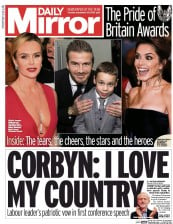 Daily Mirror () Newspaper Front Page for 29 September 2015