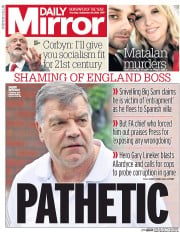 Daily Mirror () Newspaper Front Page for 29 September 2016