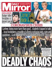 Daily Mirror () Newspaper Front Page for 29 September 2020