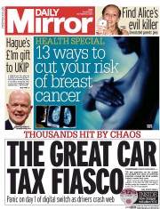 Daily Mirror () Newspaper Front Page for 2 October 2014