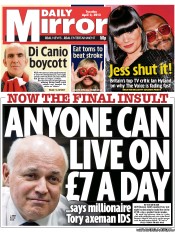 Daily Mirror () Newspaper Front Page for 2 April 2013
